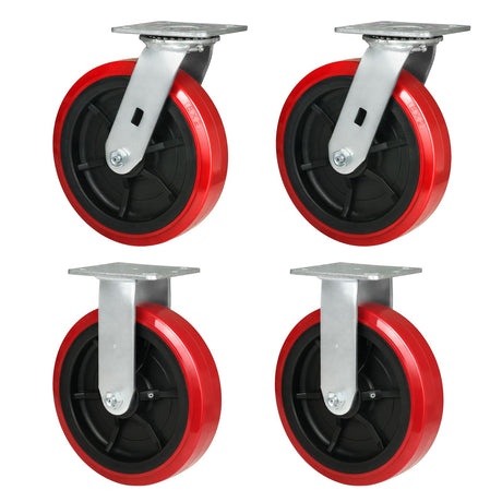 HANDSAMMU 8 inch Industrial Caster, Polyurethane on Polypropylene Wheel- Casters Set of 4 Heavy Duty - 4800LB Total Capacity -Widely Used in DIY Projects, Industrial Equipment（2Rigid&2Swivel） Handsammu