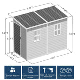 Outdoor Resin Storage Shed with Floor 8x4x6 FT Waterproof Lean to Sheds Kit Included 2 Windows Lockable Door, Plastic Tool Shed for Backyard Garden Patio Lawn WELYAS