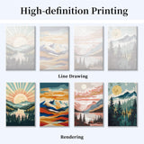 JOOZ 4 Pack Framed Paint by Numbers Kit for Adults, Mountain Sunset Paint by Number with Easel, Forest Lake Adult Paint by Number Kits on Canvas, Landscape Oil Painting Kit for Home Decor 8x12 Inch JOOZ