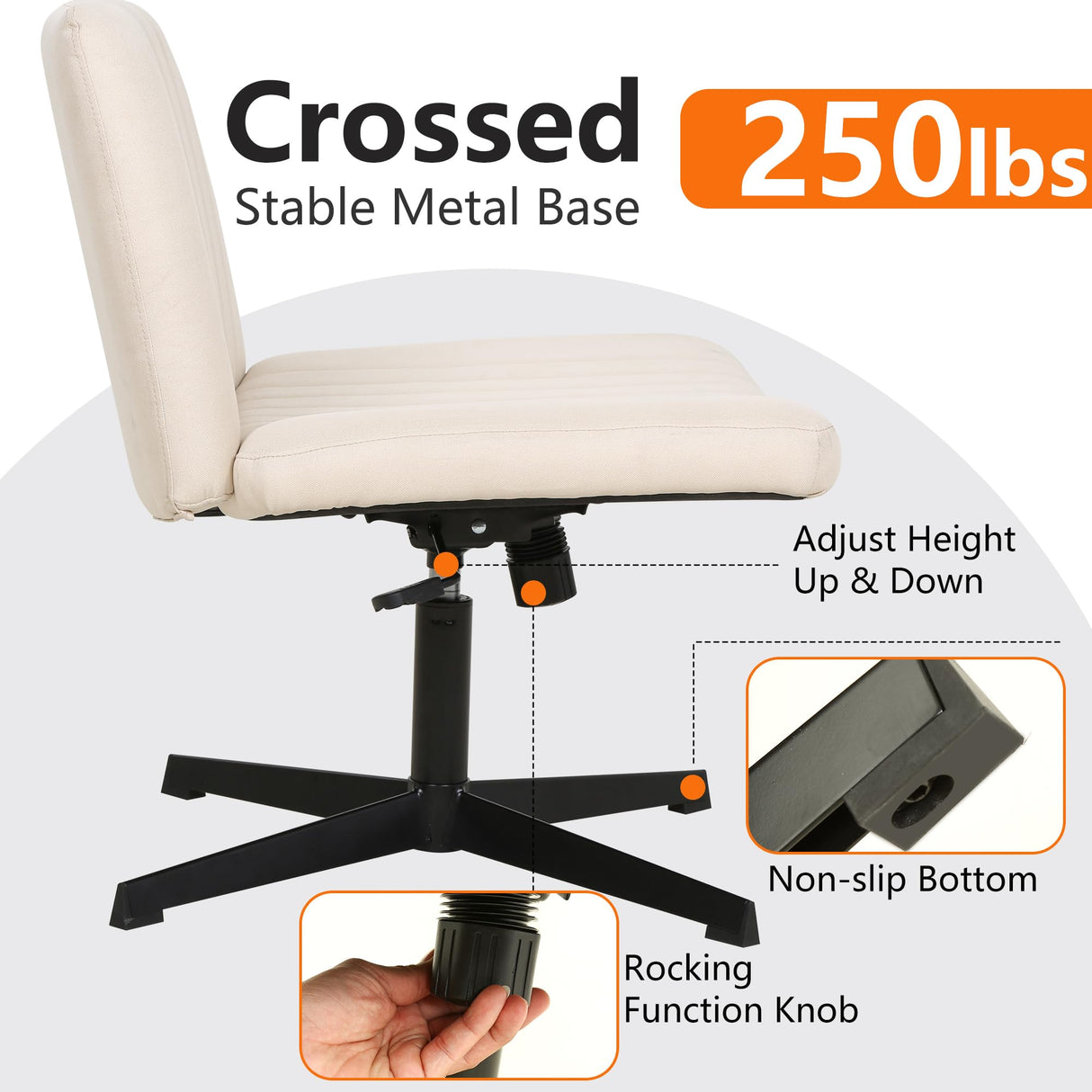 FDW Criss Cross Chair Armless Cross Legged Office Desk Chair Adjustable Swivel Ergonomic Desk Chair No Wheels U Shaped Backrest with Wide Seat Native Sponge Computer Task Vanity Chair for Home Office FDW