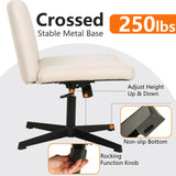 FDW Criss Cross Chair Armless Cross Legged Office Desk Chair Adjustable Swivel Ergonomic Desk Chair No Wheels U Shaped Backrest with Wide Seat Native Sponge Computer Task Vanity Chair for Home Office FDW