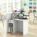 MAT EXPERT Reception Desk, Front Desk with Open Shelves, Lockable Drawer, Round Tabletop, Checkout Counter, Retail Counter, Computer Workstation for Office (White) MAT EXPERT