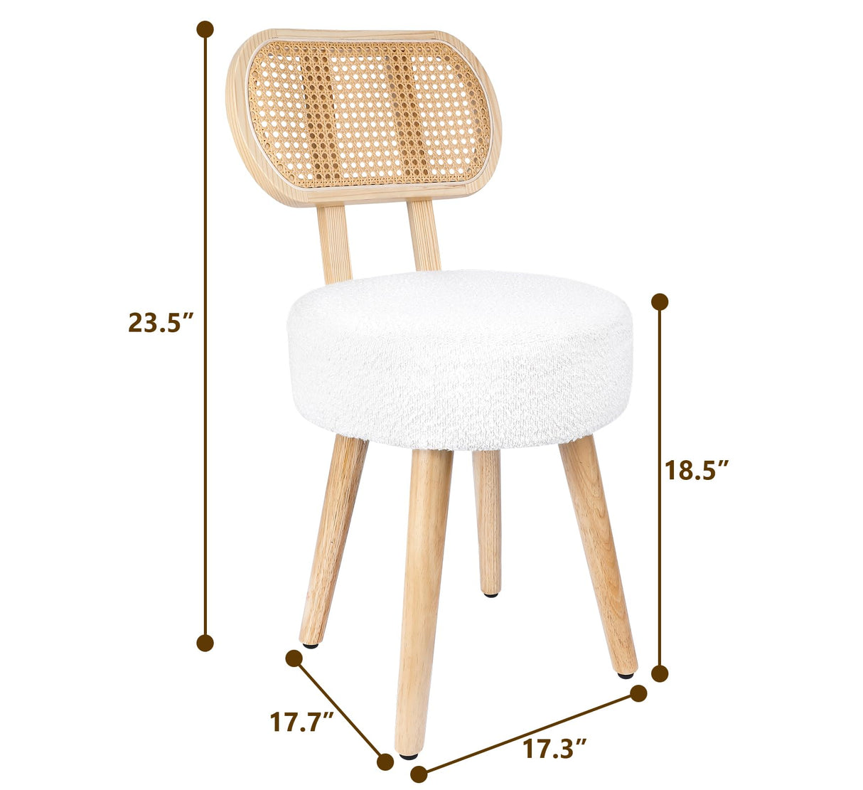 Rattan Dining Chair, Kitchen Dining Room Chairs, Mid Century Modern Boucle Chair, Stylish Upholstered Wood Accent Chair, Cute Sherpa Chair, Living Room Bar Stool Chair, Boho Makeup Vanity Chair, 1 Pc ZYBT