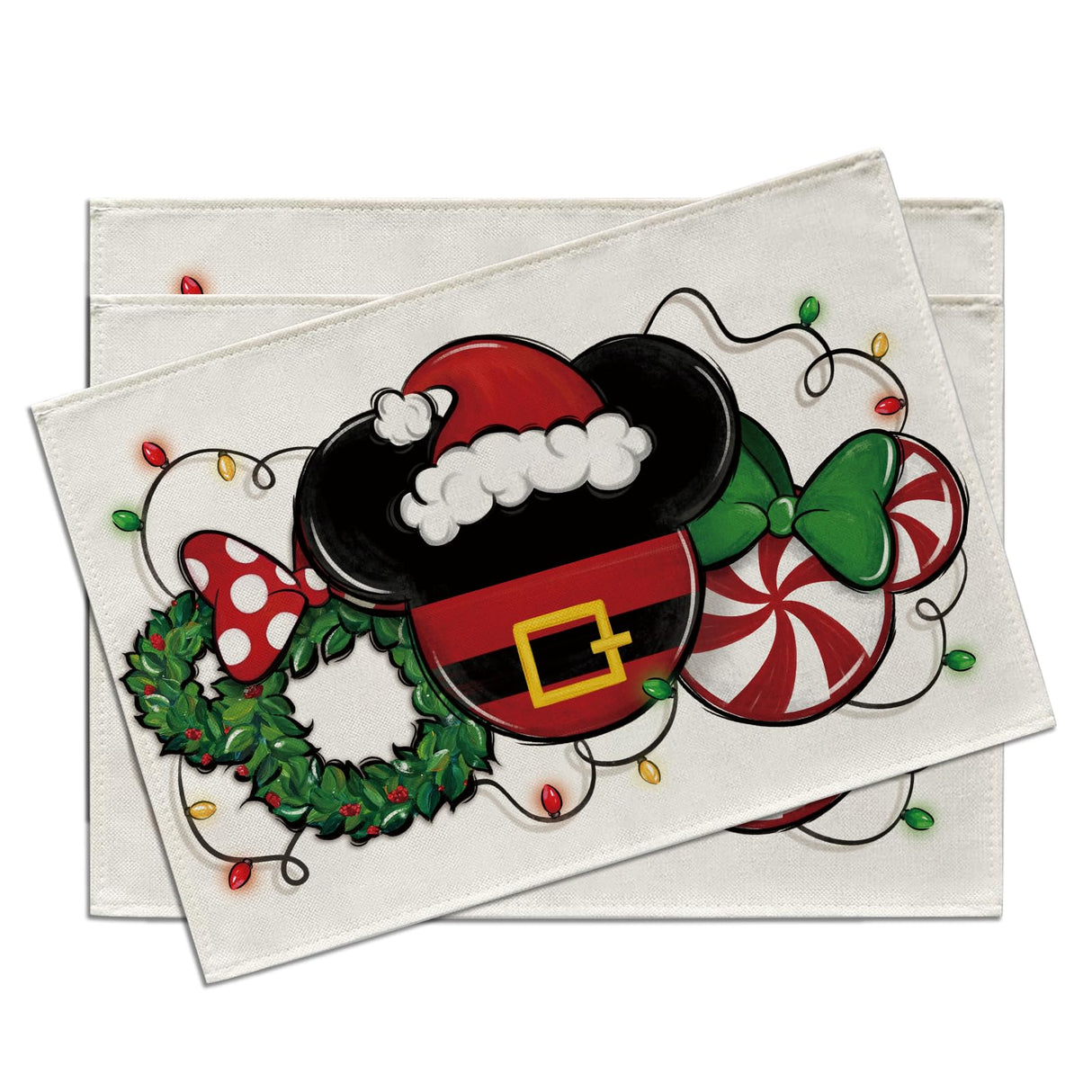 Croar Christmas Santa Placemats Set of 4, Xmas Wreath Peppermint Candy Dining Place Mats Table Decor, Winter Funny Holiday Home Kitchen Decoration 12 x 18 Inch Croar