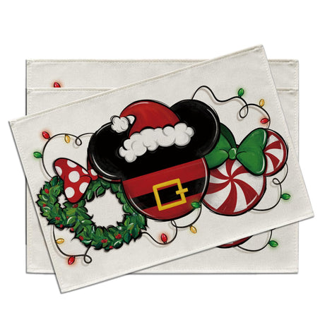 Croar Christmas Santa Placemats Set of 4, Xmas Wreath Peppermint Candy Dining Place Mats Table Decor, Winter Funny Holiday Home Kitchen Decoration 12 x 18 Inch Croar