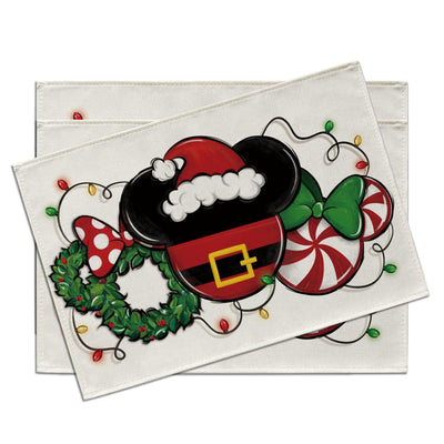 Croar Christmas Santa Placemats Set of 4, Xmas Wreath Peppermint Candy Dining Place Mats Table Decor, Winter Funny Holiday Home Kitchen Decoration 12 x 18 Inch