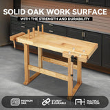 Auto Dynasty Workbench Rubber Wooden Work Bench with Open Space and Adjustable Rotating Handles Hardwood Workbench for Garage, Workshop, Home and Office, 44'' x 24.4'' x 29.5'' Auto Dynasty