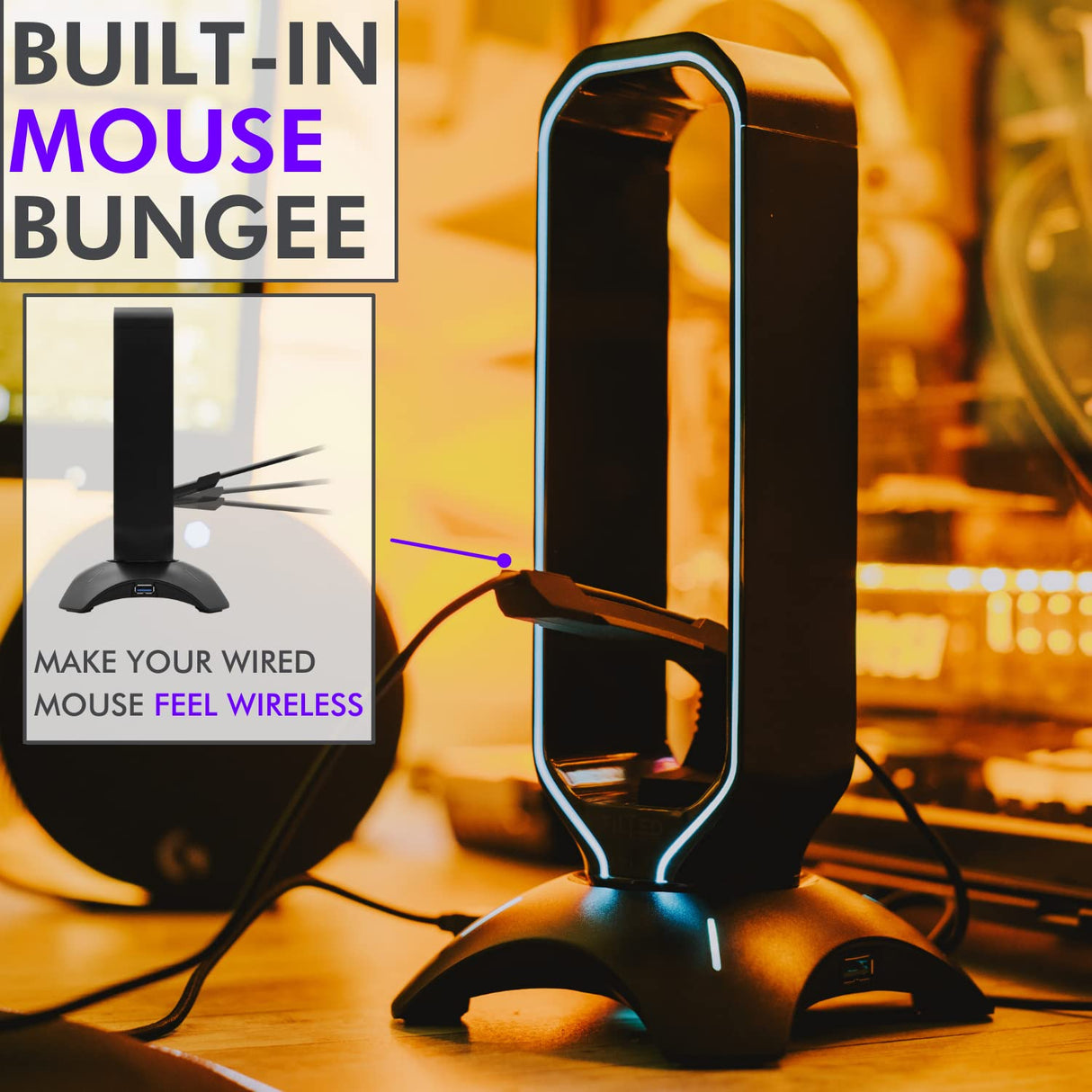 Tilted Nation RGB Headset Stand and Gaming Headphone Stand for Desk Display with Mouse Bungee Cord Holder with USB 3.0 Hub for Xbox, PS4, PC - Perfect Gaming Accessories Gift Tilted Nation