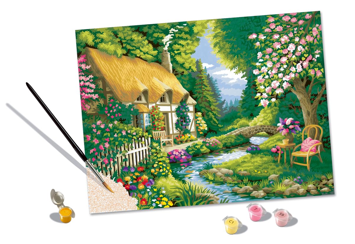 Ravensburger CreArt River Cottage Paint by Numbers Kit for Adults - Painting Arts and Crafts for Ages 14 and Up Ravensburger