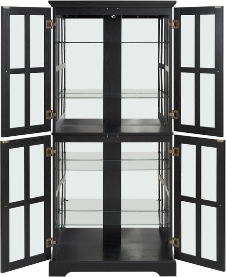LuxyHoom Lighted Display Curio Cabinet Elegant China Cabinet Featuring 6 Shelves and 69 Inch Height for Premium Home Decor Storage Solutions(Black) LuxyHoom