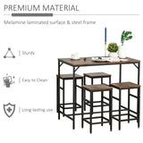 HOMCOM 5-Piece Industrial Dining Table Set, Bar Table & 4 Stools Set, Space Saving for Pub & Kitchen, Black/Brown HOMCOM