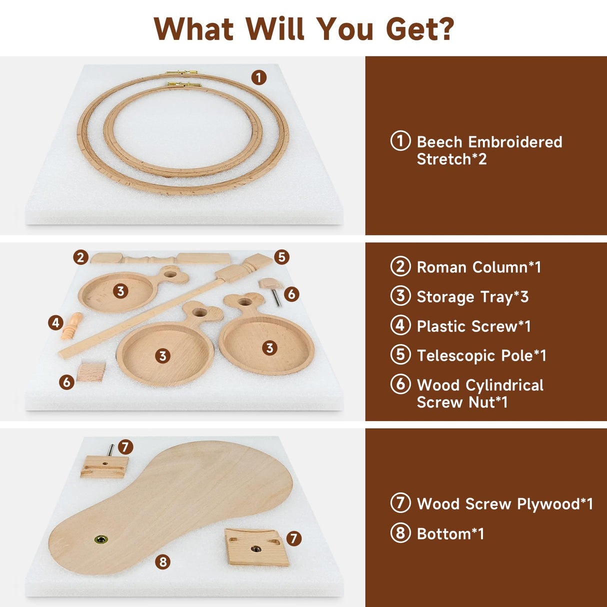 embhand Embroidery Hoop Stand Adjustable - Rotated Embroidery Frame Stand with 6'' 8'' Embroidery Hoops and 3pcs Bowls for Needlework Supplies, Embroidery Hoop Holder, Embroidery Stands for Hand Work embhand