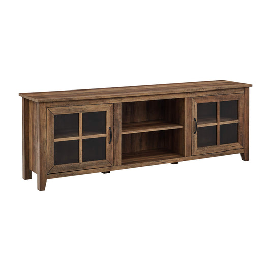 Walker Edison Portsmouth Classic 2 Glass Door TV Stand for TVs up to 80 Inches, 70 Inch, Rustic Oak - WoodArtSupply