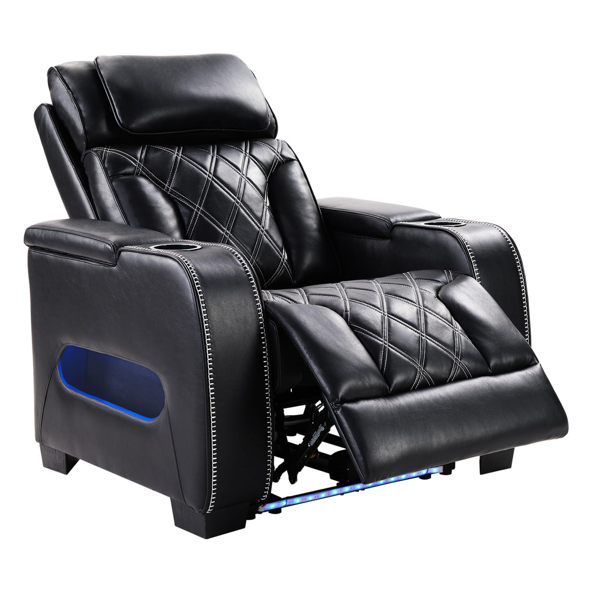 CANMOV Electric Power Recliner Chair with Adjustable Headrest, Breathable PU Leather Home Theater Seating with Ambient Lighting,Cup Holders,Armrest Storage,USB & Type C Ports,Black CANMOV