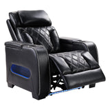 CANMOV Electric Power Recliner Chair with Adjustable Headrest, Breathable PU Leather Home Theater Seating with Ambient Lighting,Cup Holders,Armrest Storage,USB & Type C Ports,Black CANMOV