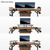 EUREKA ERGONOMIC 72" Computer Desk W Keyboard Tray, Wing-Shaped Music Studio Desk, Large Gaming Desk W LED Convertible Monitor Stand Dual Headphone Hanger for Recording Live Streamer, Walnut Wood EUREKA ERGONOMIC