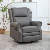 Modern Genuine Leather Swivel Rocker Recliner Chair, Manual Glider Rocking Chairs for Adults, Overstuffed Nursery Rocking Chairs with Footrest, Rocker Recliner for Living Room, Bedroom (Grey) HOMEFLEX
