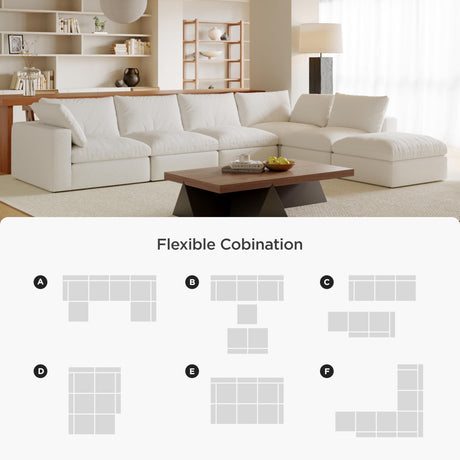 Acanva Modular U-Shaped Sectional Cloud Couch, Free Combination Minimalist Sofa, Convertible to DayBed with Shredded Latex Filled Cushion and Removable Slipcovers for Living Room, 5 Seater + Ottoman Acanva