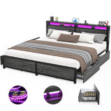 Homieasy King Size Bed Frame with 4 Storage Drawers and LED Charging Station Homieasy