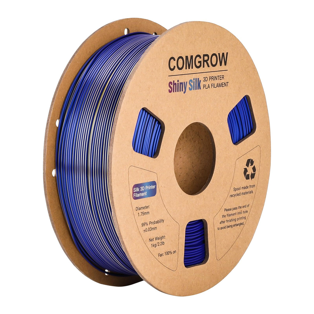 Comgrow Silk PLA 3D Printer Filament, Dual Color 2 in 1 Golden and Blue, 3D Printing PLA Filament 1.75mm, Dimensional Accuracy +/- 0.02 mm, 1KG Spool, Coextrusion Shiny Silk 3D Filament Comgrow