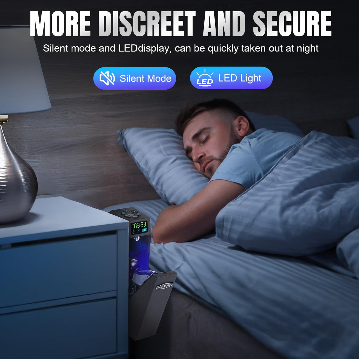 Mutak Gun Safe for Handgun, Drop Down Biometric Pistol Safe, 3 Ways Quick Access with Fingerprint/PIN Code/KEY, Single GunSafe for Nightstand Bedside Home,Wall, Dresser Mutak