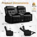 Loveseat Recliner Sofa, Home Theater Seating Massage Reclining Couch with USB, Center Console, Wall Hugger RV Recliners, 145° Adjustable Recline & Cup Holders & Side Pockets,for RV & Movie Room TOMOSLTER