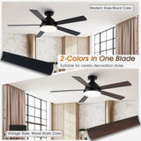 ELEVARAWOOD Black Ceiling Fan with Light, 52 Inch Outdoor Ceiling Fans with Lights and Remote, Modern Indoor Bedroom Ceiling Fan Noiseless, Reversible Blades, DC Motor ELEVARAWOOD