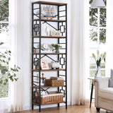 HOMISSUE Industrial 7-Tier Tall Bookshelf in Rustic Brown with Unique Design HOMISSUE