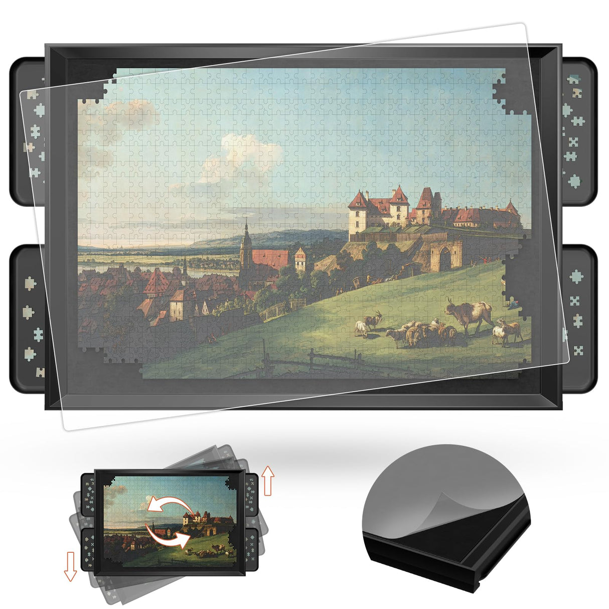 1500 Pieces Move & Rotating Puzzle Board with Drawers，36.42" x 28.94" Portable Jigsaw Puzzle Table for Adults, Wooden Puzzle Board with Covers & Wheels, Birthday Gifts for Mom HEBESPACE