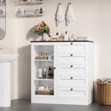 HOSTACK 5 Drawer Dresser with Door, White Storage Cabinet with Drawers and Shelves, Wide Wood Dresser, Modern Chest of Drawers Organizers for Living Room, Kitchen, Hallway HOSTACK