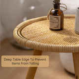 HuiDao Rattan Round Coffee Table, Boho Circle Side Table End Table for Living Room, Small Mid Century Accent Table for Bedroom Balcony HuiDao