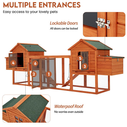 U-MAX Large Chicken Coop, 123" Wooden Chicken Coop for 4-6 Chickens Outdoor Hen House with Run, Natural Wood