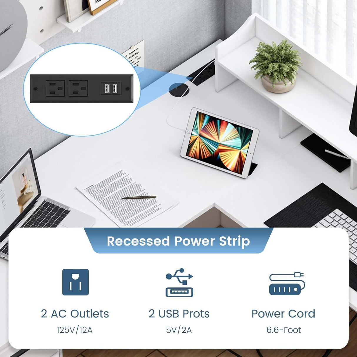 White L Shaped Desk with 3 Drawers, 60 inch White Executive Desk with Drawers and Power Outlet, White L Shaped Desk with File Cabinet, Corner Computer Desk with Moveable Hutch for Bedroom MaverickFurni