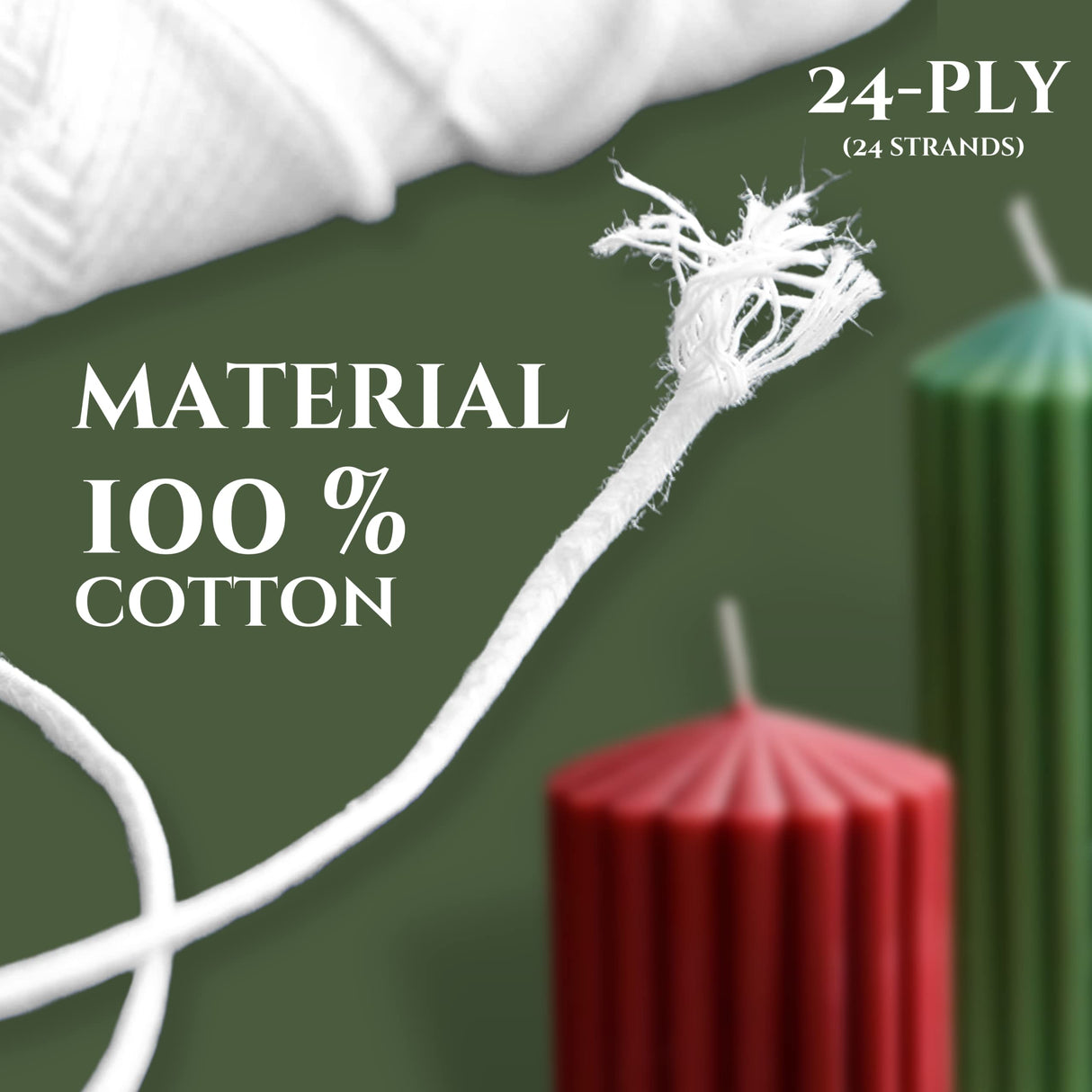 24 PLY Braided Candle Wick Spool White Woven Wicks Cord for Candle Making 200 Foot Lacing Roll for DIY Craft Cotton Cord YARRD