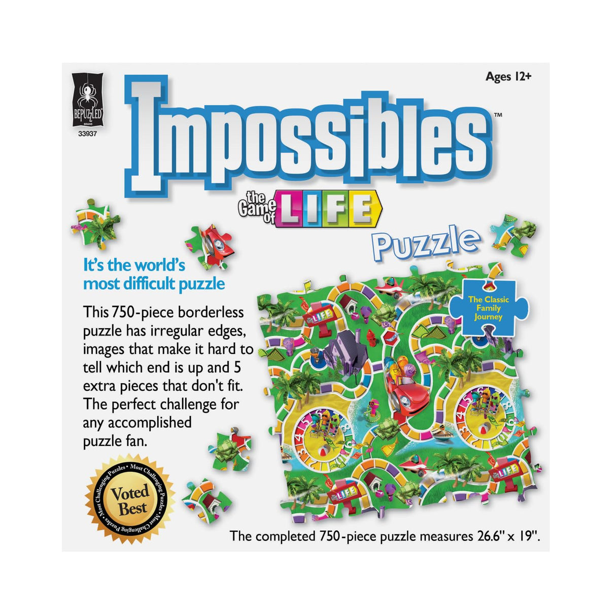 BePuzzled, Hasbro Impossibles Puzzle Featuring Imagery from The Classic Game of Life, a 750 Piece Borderless Puzzle for Advanced Puzzlers Ages 15 and Up Bepuzzled