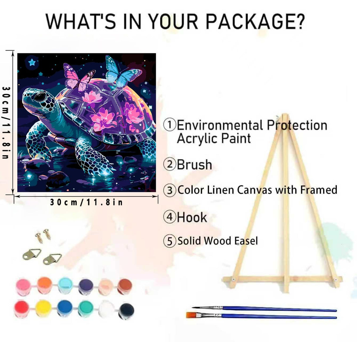 Canrichshop Framed Paint by Numbers Kit for Adults Beginners with Wooden Easel,Sea Turtle Easy Paint by Number Kit with Frame,DIY Number Painting Adults for Decor Present 12x 12 inch Canrichshop