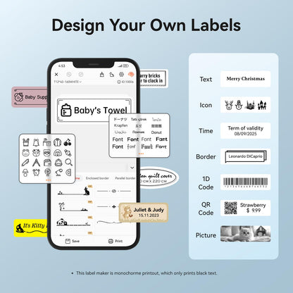 NIIMBOT Label Maker Machine D11 Label Printer Tape Included Portable Wireless Connection Multiple Templates Available for Phone Easy to Use Office Home Organization USB Rechargeable