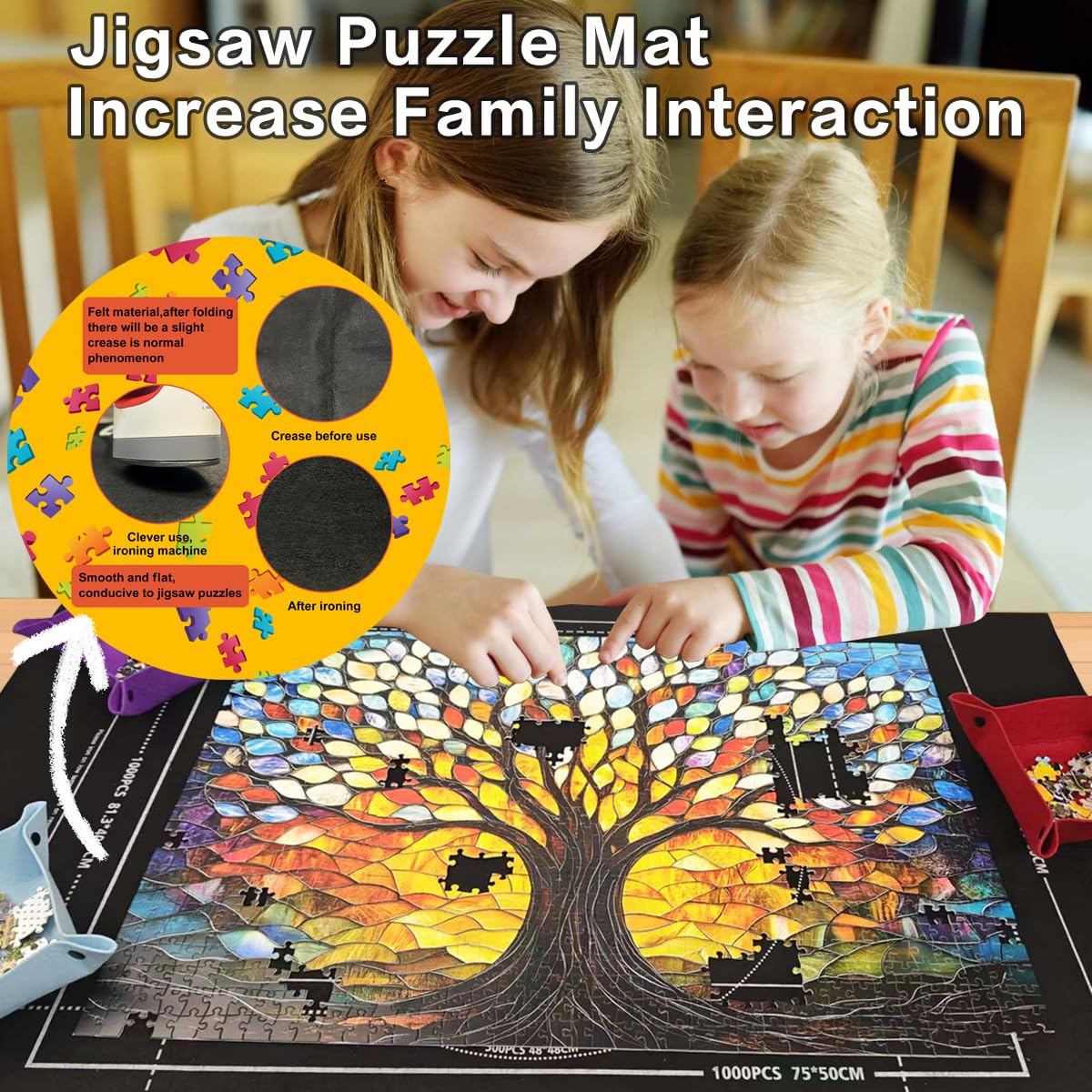 Napzy Puzzle Mat-Jigsaw Puzzles Matt Roll Up to 1500pcs Roll-up Puzzled Board Puzzling Organizers and Storage with 8PCS Jigsaws Sorting Trays, Drawstring Storages Bag Portable Jigsawn Keeper Saver Napzy