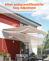 VEVOR Manual Retractable Awning, 12 x 10 ft Outdoor Patio Awning Retractable Sun Shade, Patio Door Window Water-Resistant Polyester Awning Sunshade Shelter with Crank Handle for Balcony, Backyard VEVOR