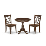 East West Furniture Antique 3 Piece Room Set Contains a Round Wooden Table with Pedestal and 2 Kitchen Dining Chairs, 36x36 Inch, AMCL3-MAH-W East West Furniture