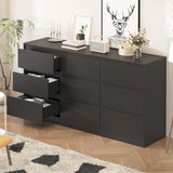 Greenvelly Black 9 Drawer Dresser, Modern Long 9 Drawer Dresser, Wood Dresser with 9 Large Drawers for Bedroom, Wooden Dressers & Chests of Drawers with Smooth Metal Rail for Nursery, Women, Family Greenvelly