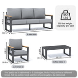 Sundale Outdoor Aluminum Patio Furniture Set, 4 Piece Modern Outdoor Furniture with 6 inch Cushion, Metal Patio Sectional Conversation Sets for Deck, Backyard, Porch (Grey) Sundale Outdoor