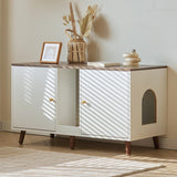 JanflyHome Litter Box Enclosure for 2 Cats, Double Hidden Litter Box Cabinet Furniture with Scratching Pad, Indoor Wood End Table Side Table Cat Washroom, White JanflyHome