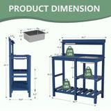 FOOWIN Potting Bench, HDPE Outdoor Potting Table with Sink, All-Weather Potting Benches for Outside, Gardening Table with Storage Shelf, Hook, for Garden, Patio, Lawns, Navy Blue FOOWIN