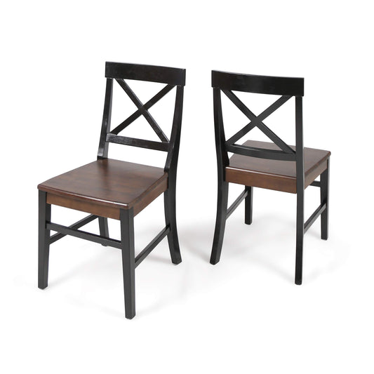 Christopher Knight Home Roshan Farmhouse Acacia Wood Dining Chairs, Black / Walnut