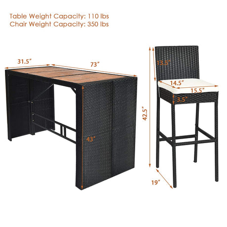 Tangkula 7-Piece Black Outdoor Wicker Dining Set with Acacia Wood Table and Removable Cushions Tangkula
