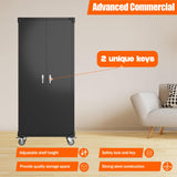 SUXXAN Metal Storage Cabinets with Wheels, 72" Steel Lockable Storage Cabinet with Adjustable Shelves Pegboards and Hooks for Office School Garage Warehouse Utility Room, Assembly Require, Black SUXXAN