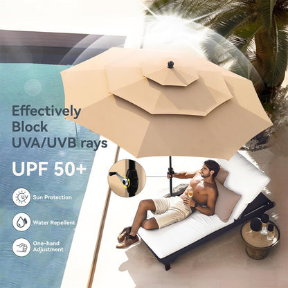 PHI VILLA 5 Piece Outdoor Dining Set with Umbrella, 37" Square Metal Dining Table & 4 Cushioned Wicker Rattan Chairs with 10ft Beige Umbrella for Patio, Deck, Yard, Porch - WoodArtSupply