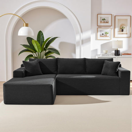 105 Inch Cloud Sectional Couch,Modern Modular Sectional Sofa with Deep Seat,Corduroy Boneless Couches with L-Shape Chaise for Living Room Bedroom,No Assembly Required (Black, Left Facing Chaise) HANXIN