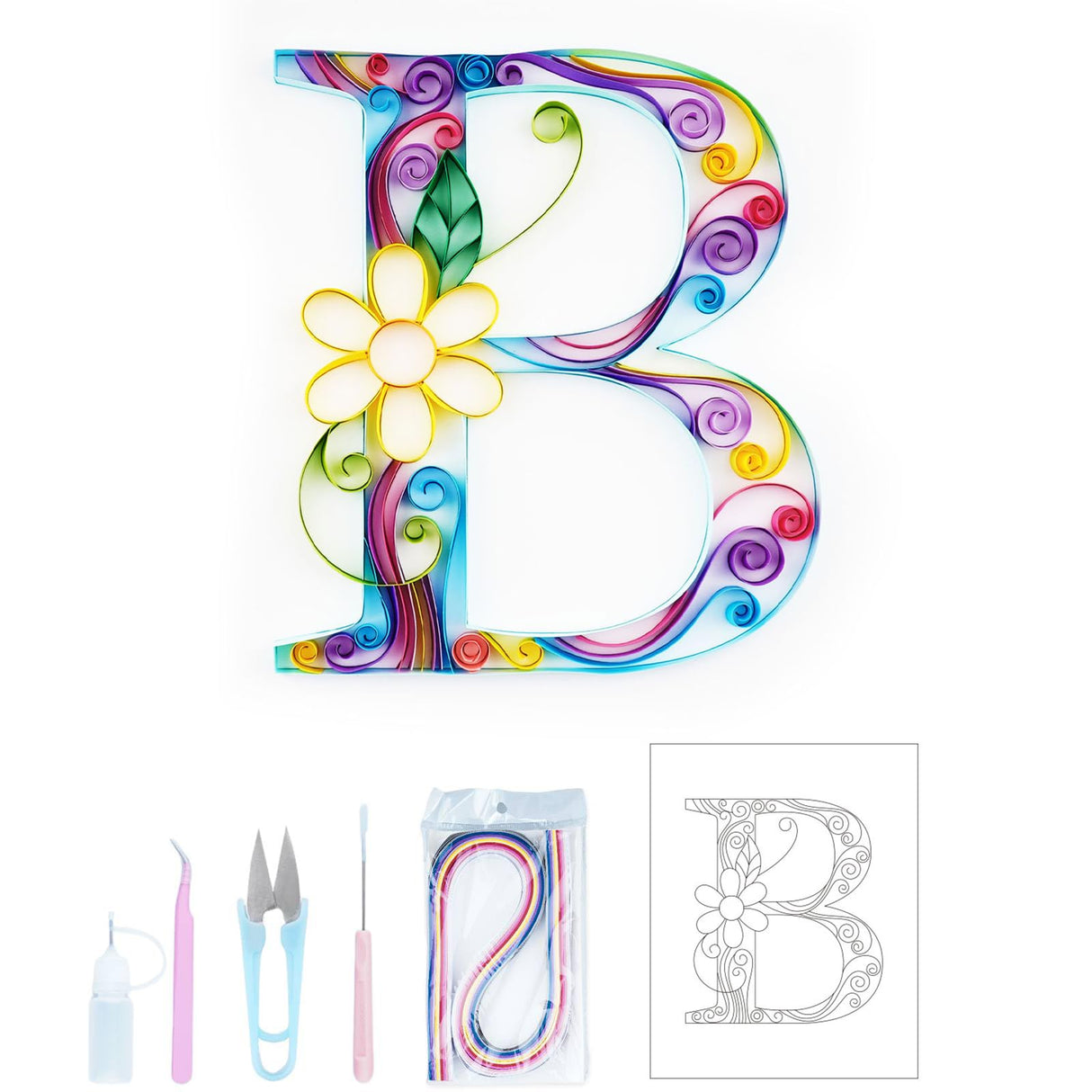 Uniquilling Quilling Kit, 8 * 10-in Letters B Paper Filigree Kits with Quilling Tools& Using Manual, Paper Quilling Kits, DIY Quilling Artwork Modern Wall Art for Living Room Uniquilling
